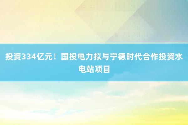 投资334亿元！国投电力拟与宁德时代合作投资水电站项目