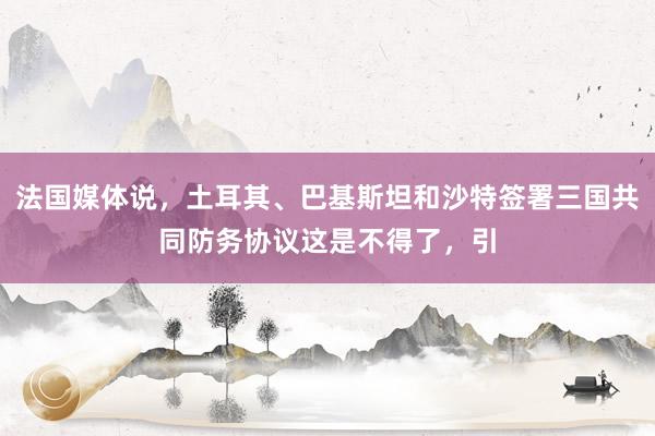 法国媒体说，土耳其、巴基斯坦和沙特签署三国共同防务协议这是不得了，引