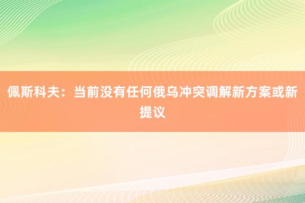 佩斯科夫：当前没有任何俄乌冲突调解新方案或新提议