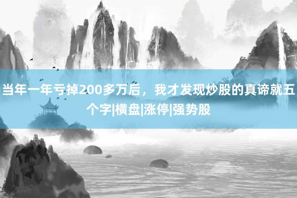 当年一年亏掉200多万后，我才发现炒股的真谛就五个字|横盘|涨停|强势股