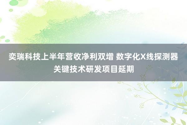 奕瑞科技上半年营收净利双增 数字化X线探测器关键技术研发项目延期