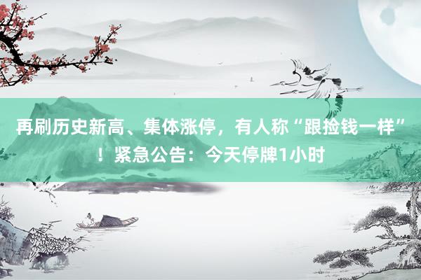 再刷历史新高、集体涨停,有人称“跟捡钱一样”!紧急公告:今天停牌1小时