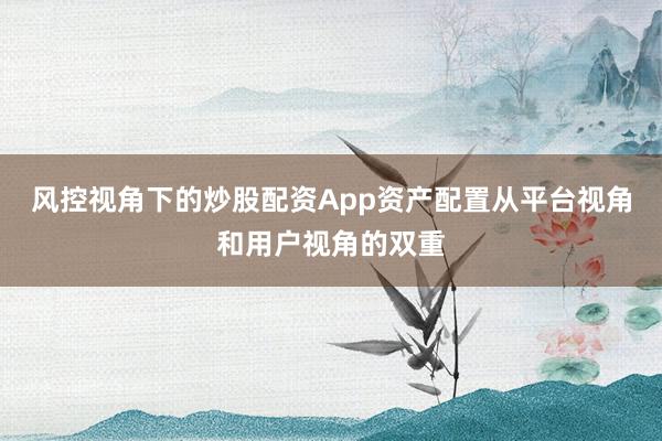 风控视角下的炒股配资App资产配置从平台视角和用户视角的双重