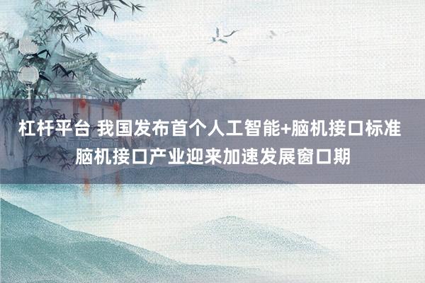 杠杆平台 我国发布首个人工智能+脑机接口标准 脑机接口产业迎来加速发展窗口期