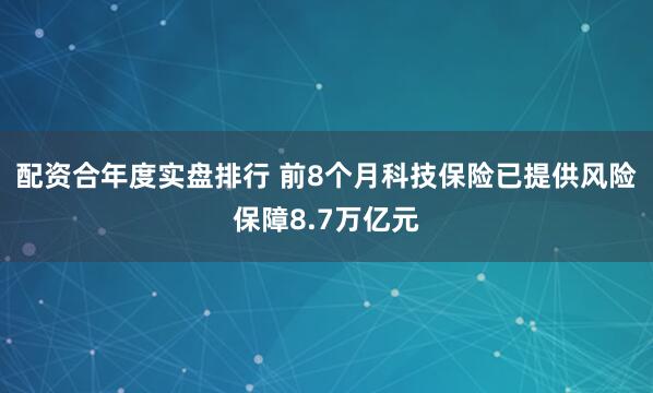 配资合年度实盘排行 前8个月科技保险已提供风险保障8.7万亿元