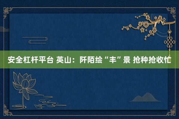 安全杠杆平台 英山：阡陌绘“丰”景 抢种抢收忙