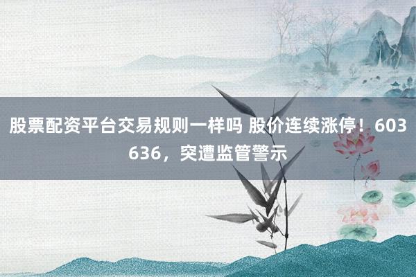 股票配资平台交易规则一样吗 股价连续涨停！603636，突遭监管警示