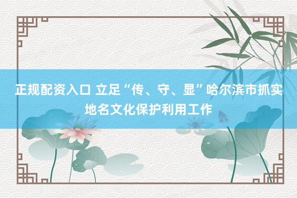 正规配资入口 立足“传、守、显”哈尔滨市抓实地名文化保护利用工作