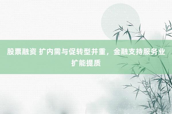 股票融资 扩内需与促转型并重，金融支持服务业扩能提质